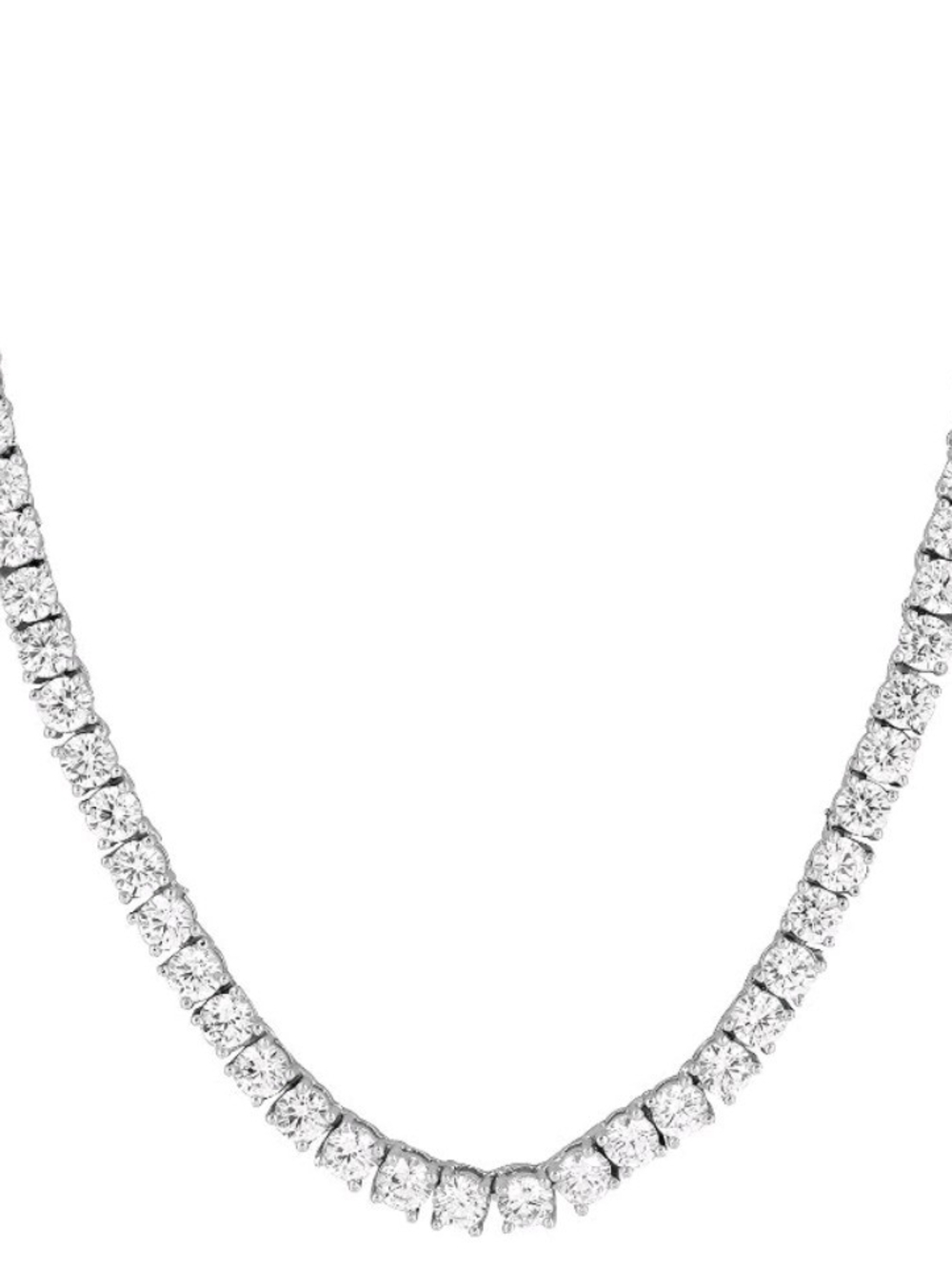 Unisex Classic Silver Tennis Necklace with Clear Crystals 17" - Picture 2 of 4